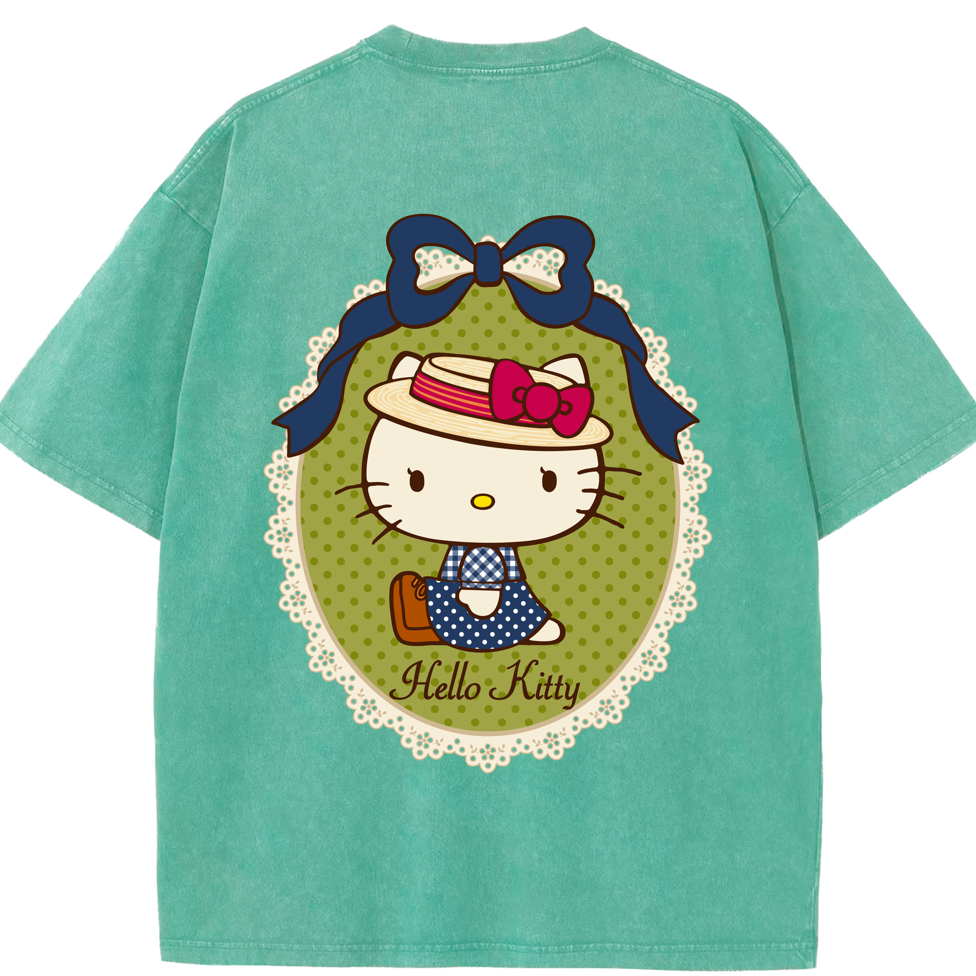 （画像用） Hello Kitty ハローキティ 綿100% ヴィンテージ風 半袖Tシャツ（背面プリント）